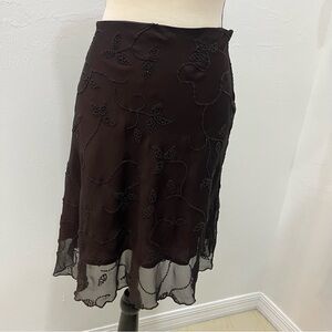 Rebecca Taylor Midi Embroidered Burgundy Skirt Size 12